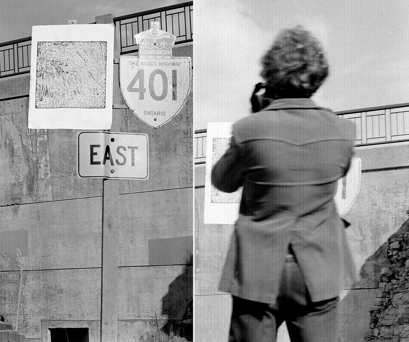 401 East installed on highway sign; Nick Wade