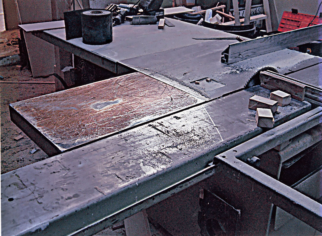Etching plate attached to the panel saw at Dobb's Joinery